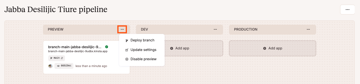 Manually deploy your preview app or update the settings.